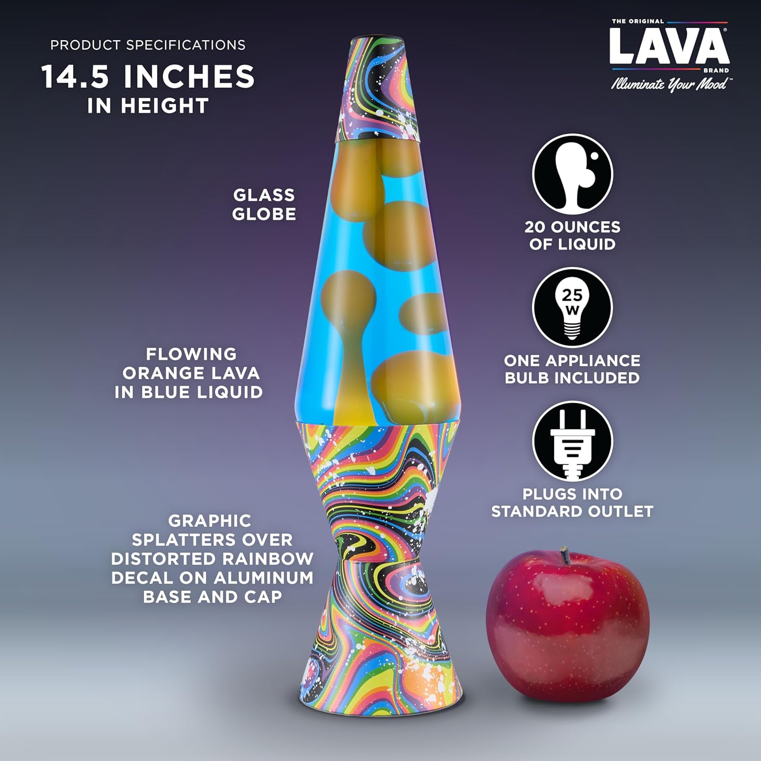 Lava The Original Lamp - 14.5 Splattered Distortion ?C Classic Liquid Motion Lamp - Orange Wax and Blue Liquid - Item #2427 (Amazon Exclusive) - Image 3